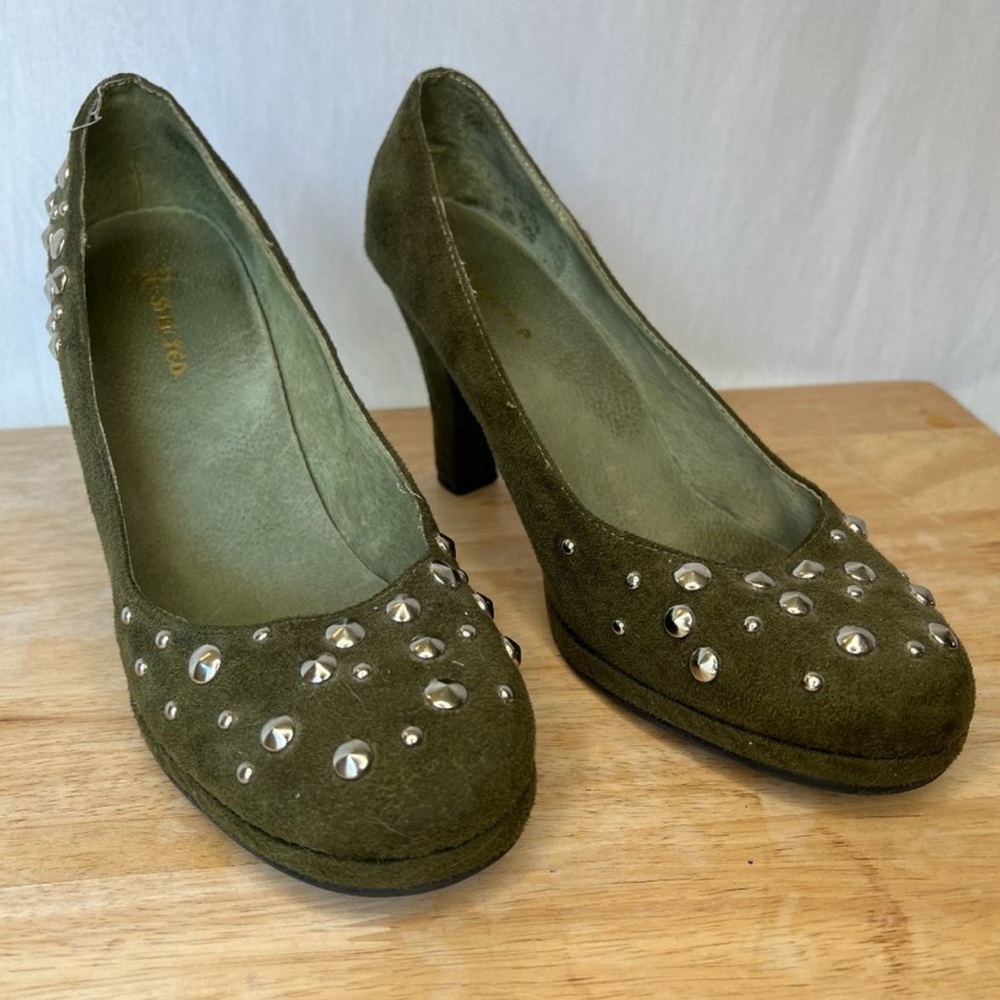 Restricted Green Heels with Studded Details
